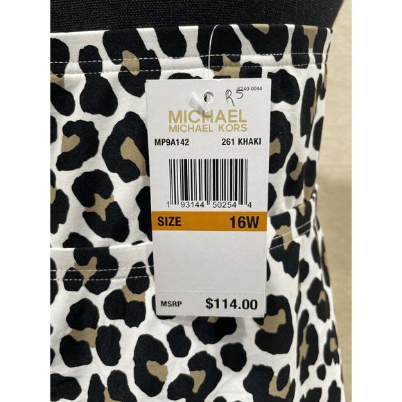 MICHAEL Michael Kors Plus Size Logo-Ring Shirred Tankini Top - Khaki Leopard 16W - Picture 5 of 7